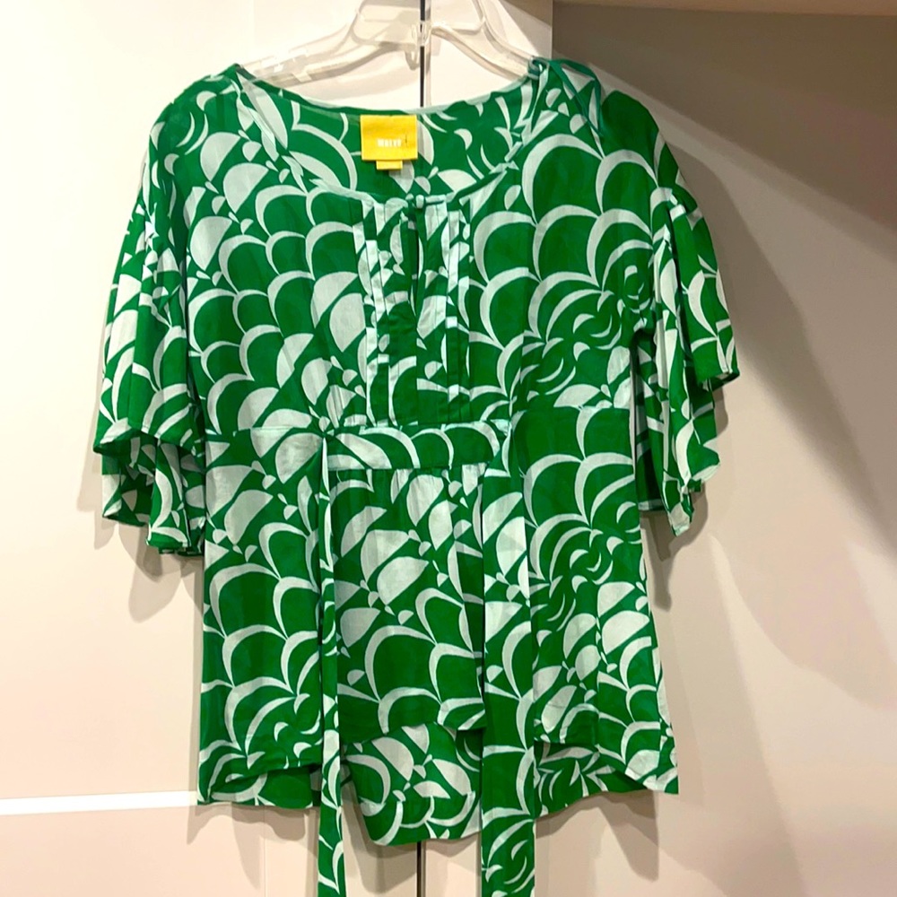 Green and white tie back top